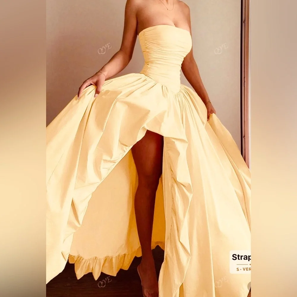 YELLOW LONG Elegant Strapless Evening Gown - Picture 3 of 16